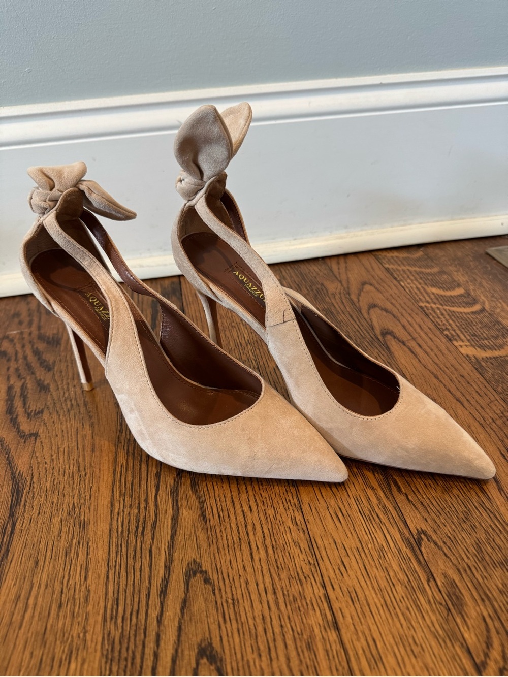 Aquazzura Suede Pointed-Toe Bow Pumps